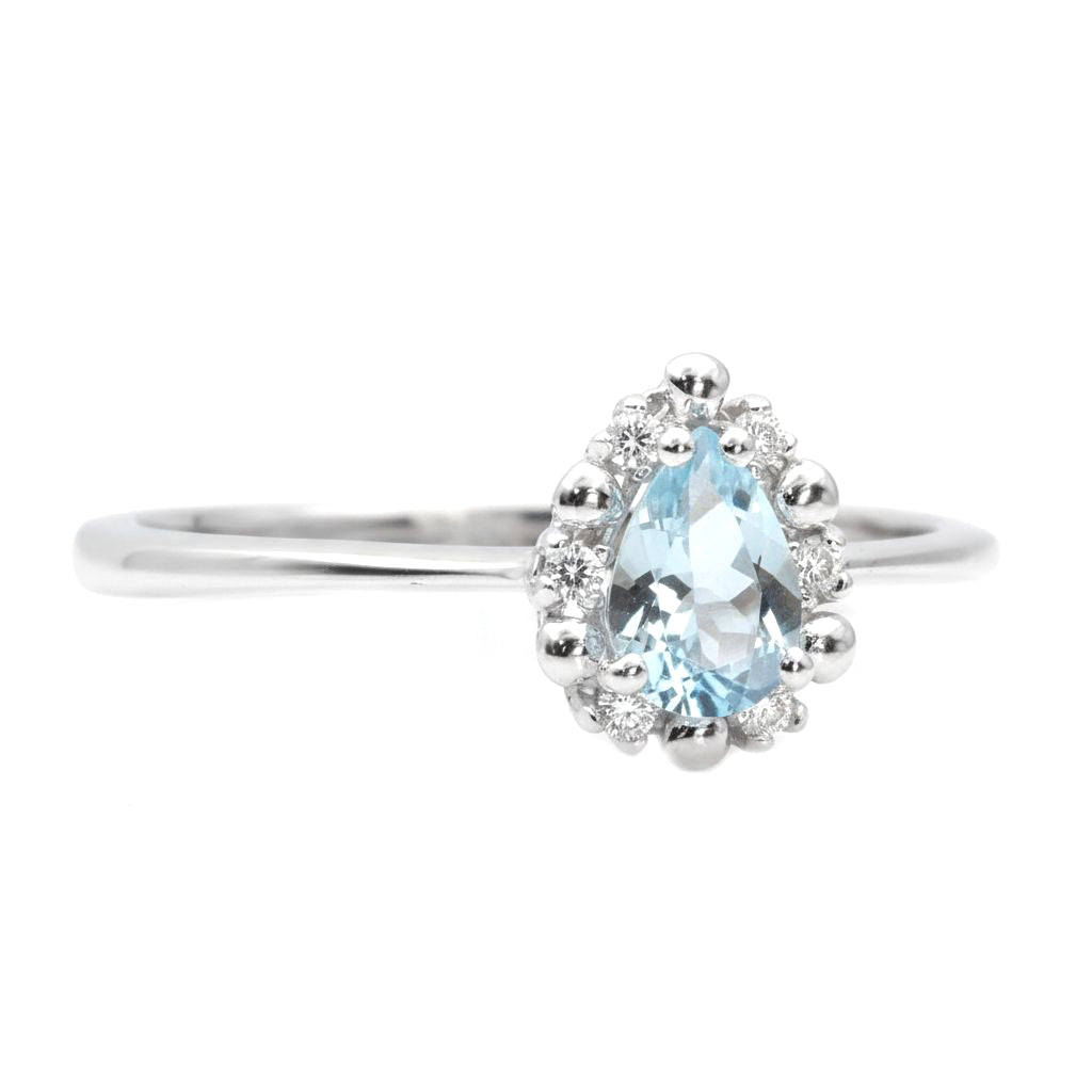 Anello - 18 carati Oro bianco - 0.41ct. tw. Acquamarina - Diamante