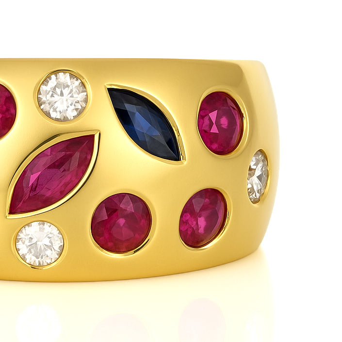 Anello - 18 carati Oro giallo, Rubini - Zaffiro -Diamanti- - 1.06ct. tw.