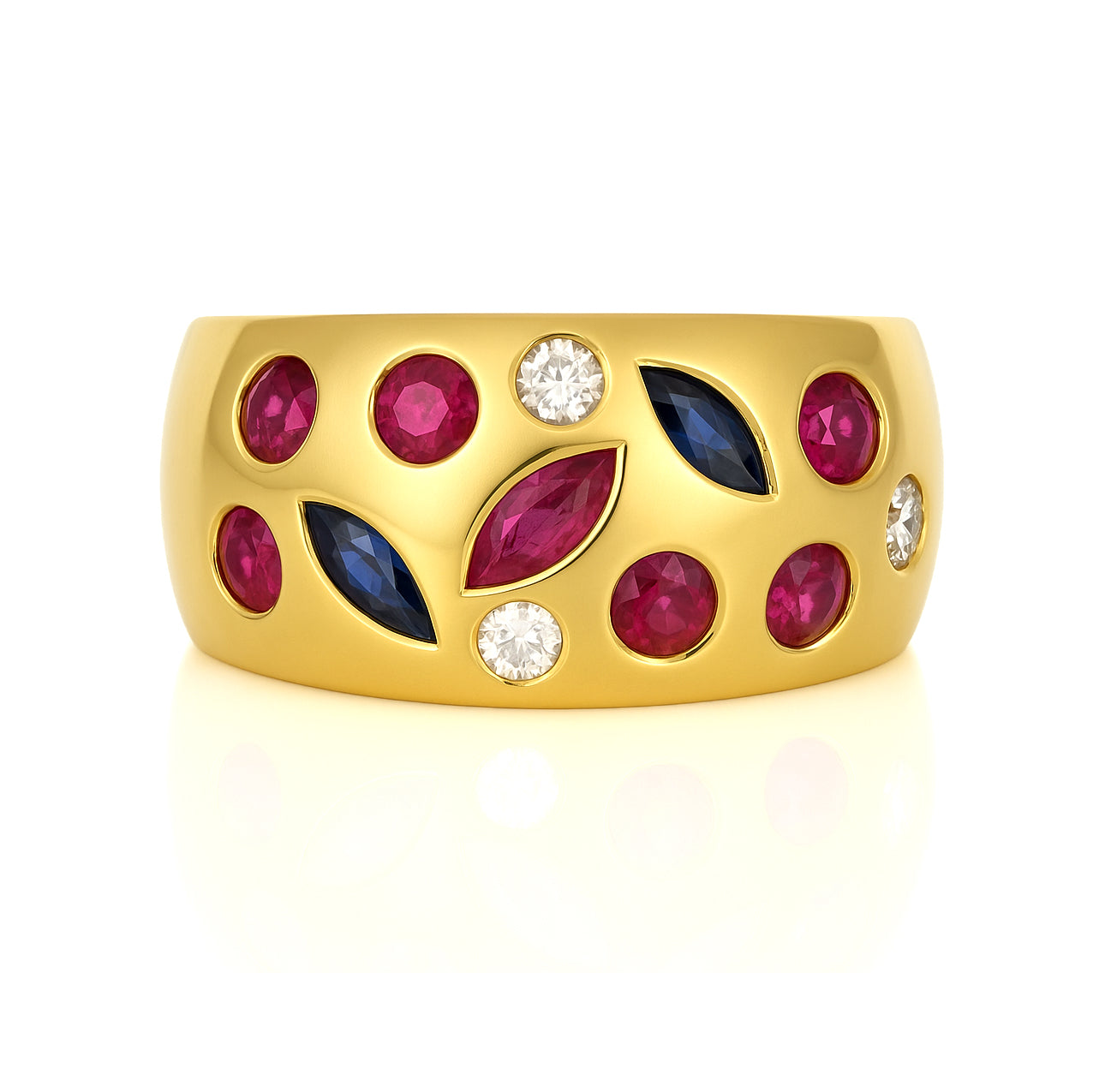 Anello - 18 carati Oro giallo, Rubini - Zaffiro -Diamanti- - 1.06ct. tw.