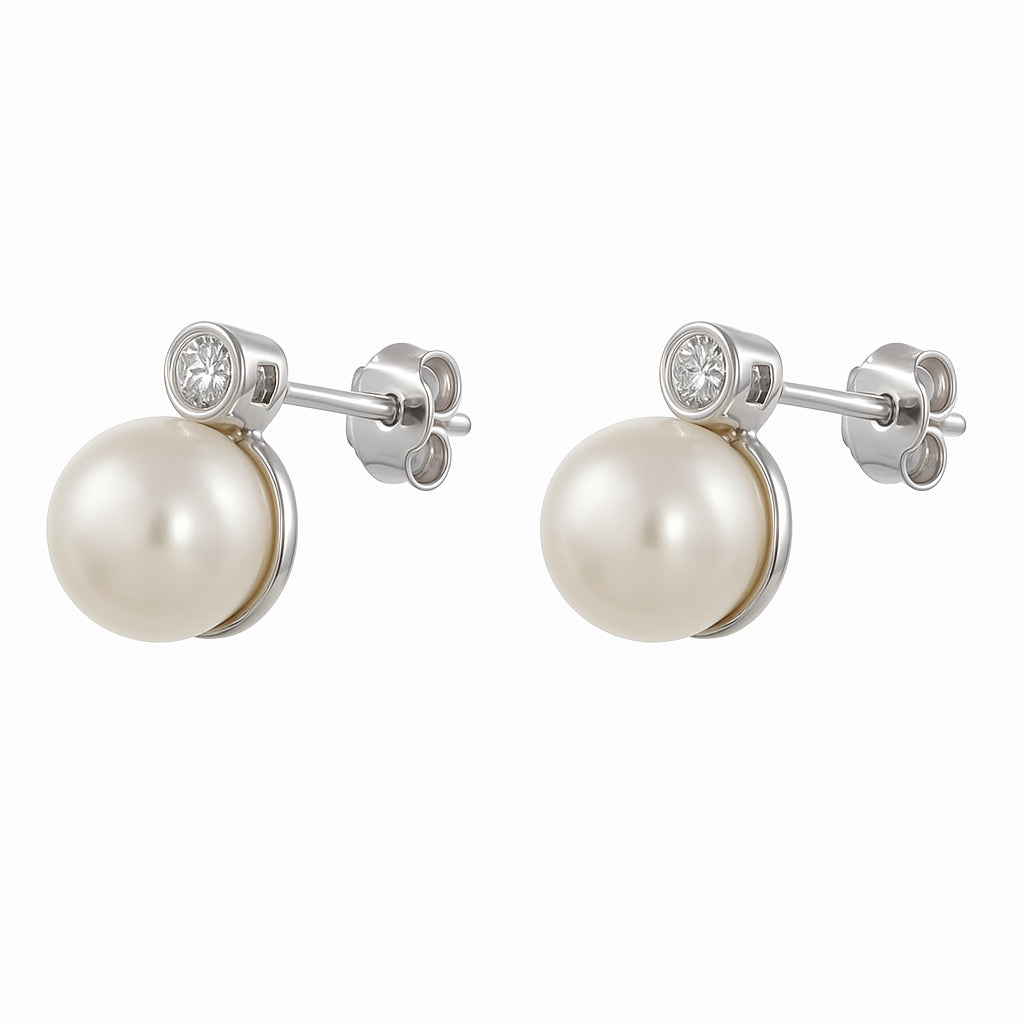 Orecchini - 18 carati Oro bianco - 0.05ct. tw. Diamante (Naturale) - Perla