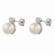 Orecchini - 18 carati Oro bianco - 0.05ct. tw. Diamante (Naturale) - Perla