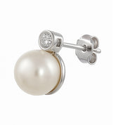 Orecchini - 18 carati Oro bianco - 0.05ct. tw. Diamante (Naturale) - Perla