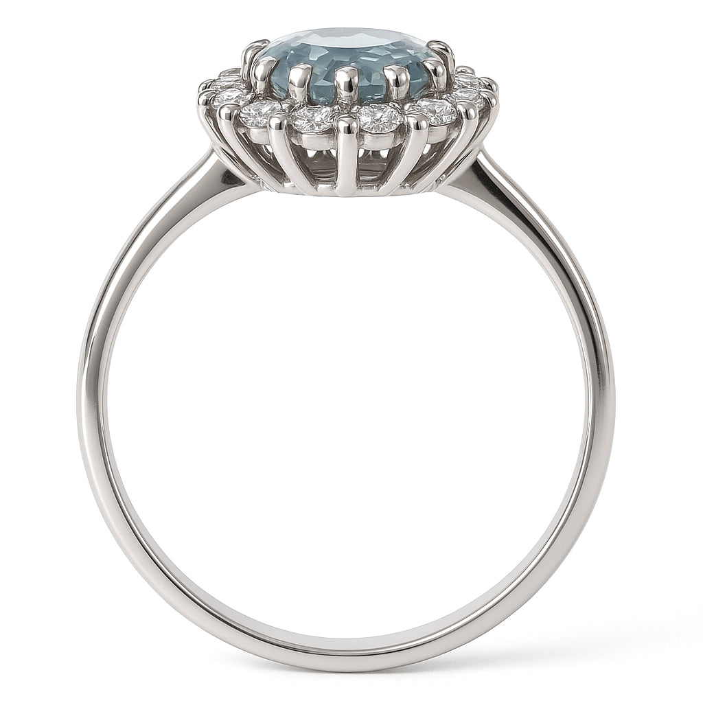 Anello - 18 carati Oro bianco - 1.34ct. tw. Acquamarina - Diamante