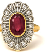 Anello in Oro giallo  14 carati e Argento 800 con Rubino  Diamanti