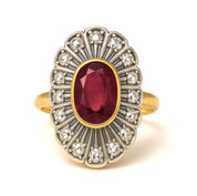 Anello in Oro giallo  14 carati e Argento 800 con Rubino  Diamanti