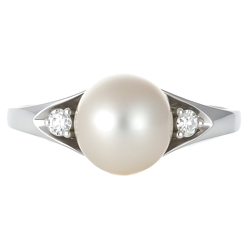 Anello - 18 carati Oro bianco - 0.04ct. tw. Diamante (Naturale) - Perla