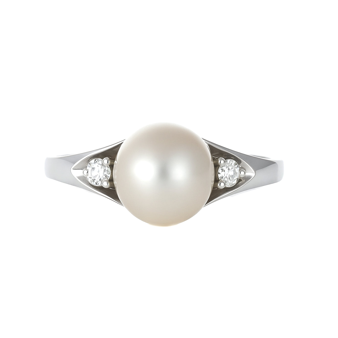 Anello - 18 carati Oro bianco - 0.04ct. tw. Diamante (Naturale) - Perla