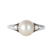 Anello - 18 carati Oro bianco - 0.04ct. tw. Diamante (Naturale) - Perla