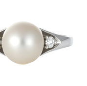 Anello - 18 carati Oro bianco - 0.04ct. tw. Diamante (Naturale) - Perla