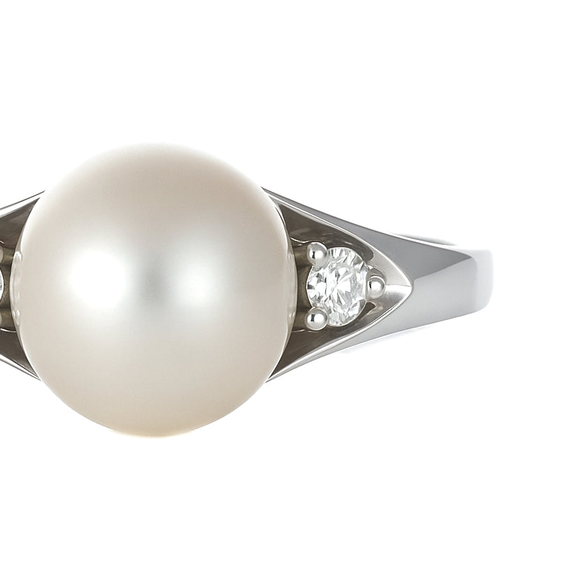 Anello - 18 carati Oro bianco - 0.04ct. tw. Diamante (Naturale) - Perla