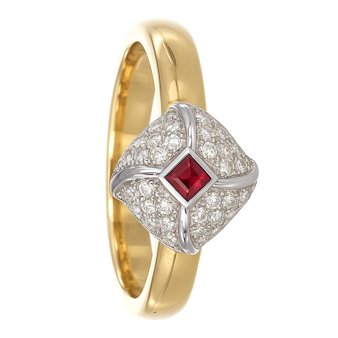 Anello - 18 carati Oro bianco, Oro giallo - 0.42ct. tw. Rubino - Diamante