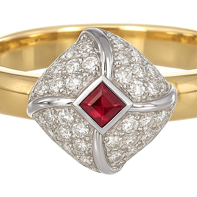 Anello - 18 carati Oro bianco, Oro giallo - 0.42ct. tw. Rubino - Diamante