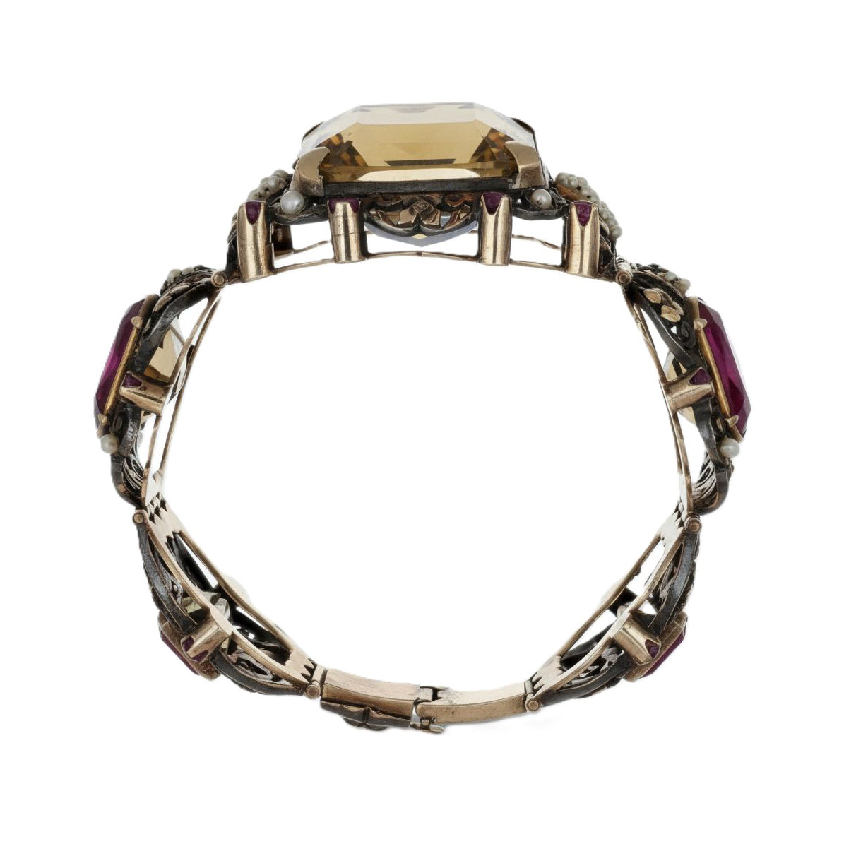 Bracciale - 18 carati Oro giallo, Argento, Quarzo fumè - microperle-rubini - 240.00ct. tw.