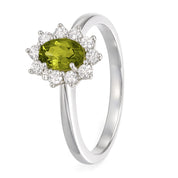 Anello - 18 carati Oro bianco - 1.09ct. tw. Peridoto - Diamante