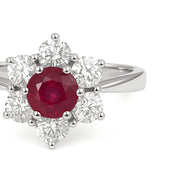 Anello - 18 carati Oro bianco - 1.08ct. tw. Rubino - Diamante