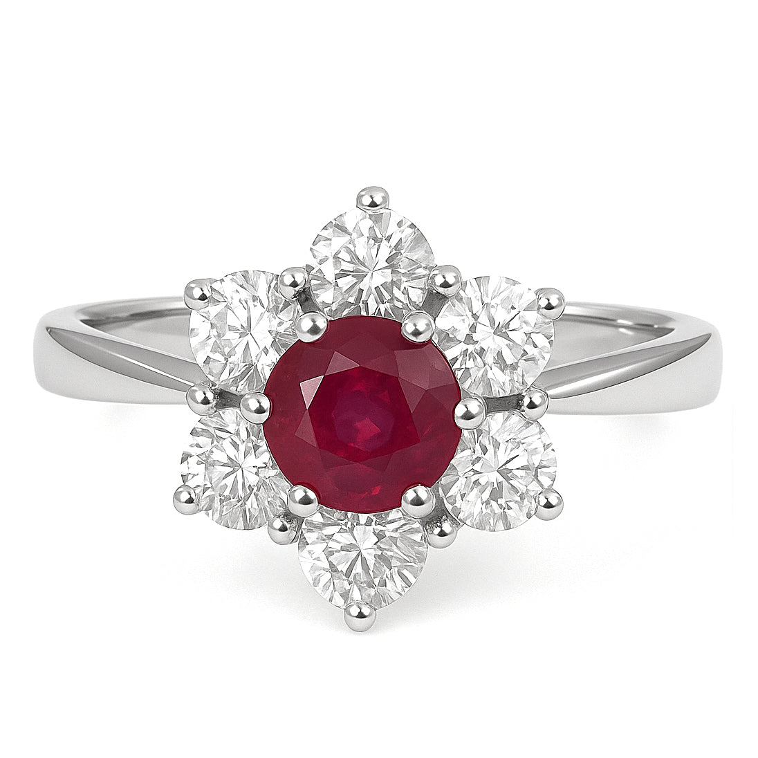 Anello - 18 carati Oro bianco - 1.08ct. tw. Rubino - Diamante