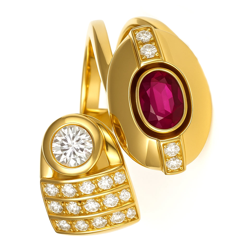 Anello - 18 carati Oro giallo - 1.31ct. tw. Rubino - Diamante