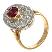 14 carati Oro giallo, Argento 925 - Anello - Rubino- Diamanti