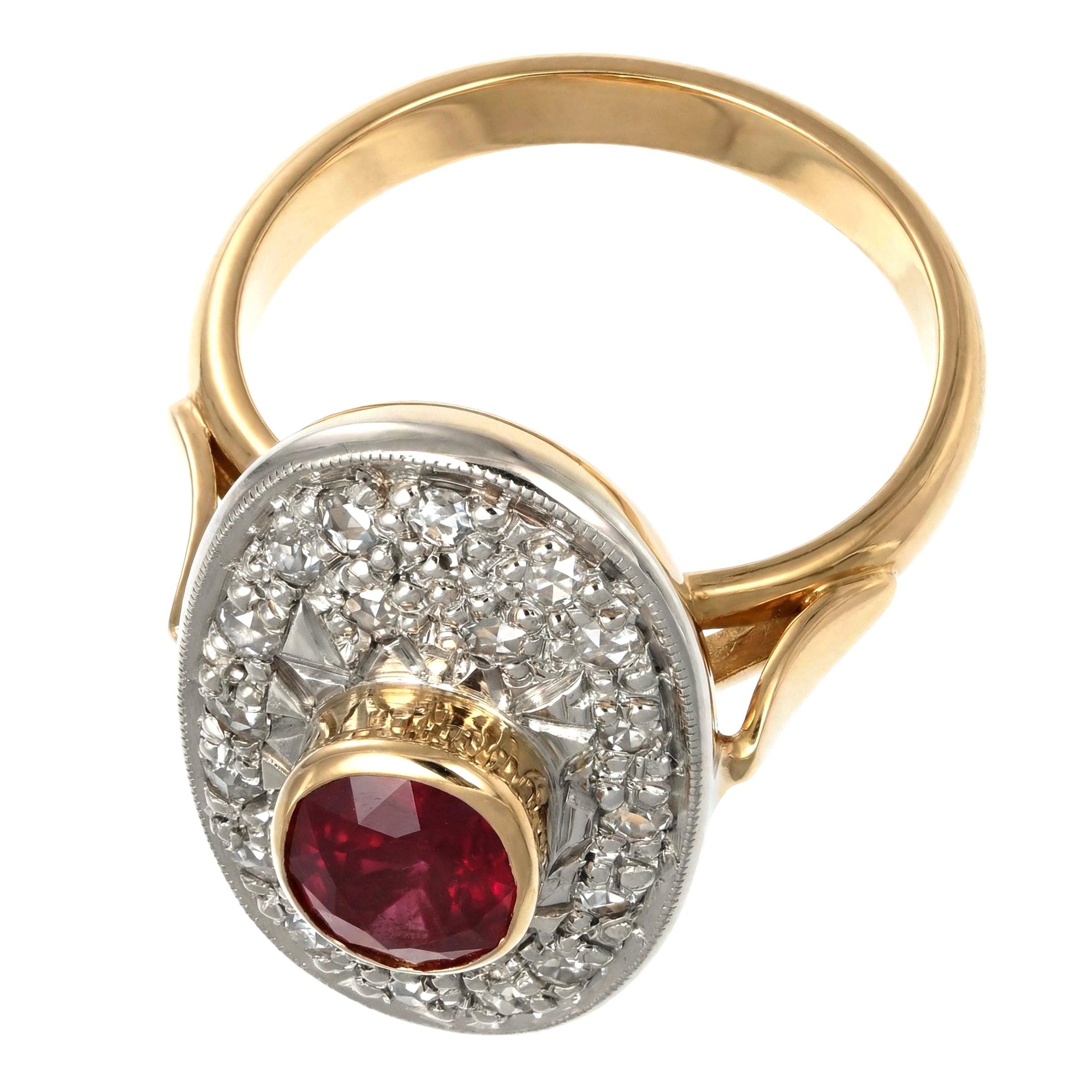 14 carati Oro giallo, Argento 925 - Anello - Rubino- Diamanti