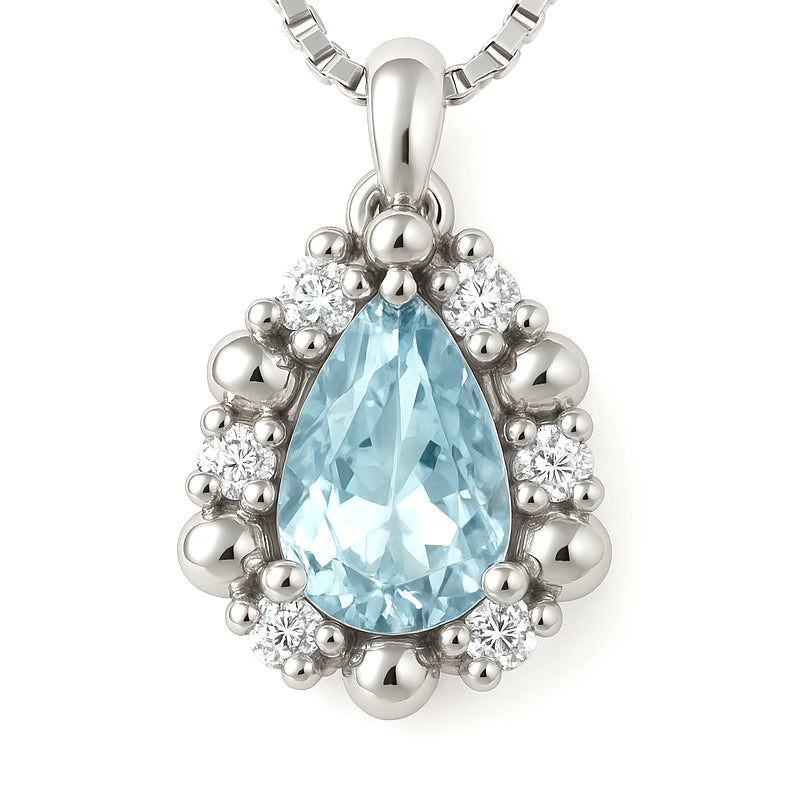 Collana con ciondolo - 18 carati Oro bianco - 0.32ct. tw. Acquamarina - Diamante