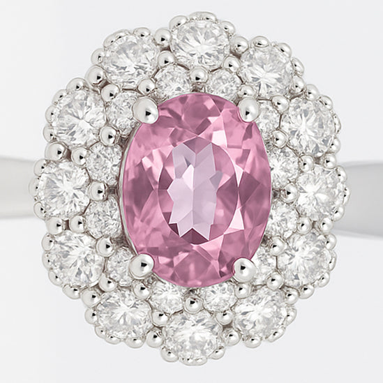 Anello - 18 carati Oro bianco - 0.77ct. tw. Diamante (Naturale) - Tormalina