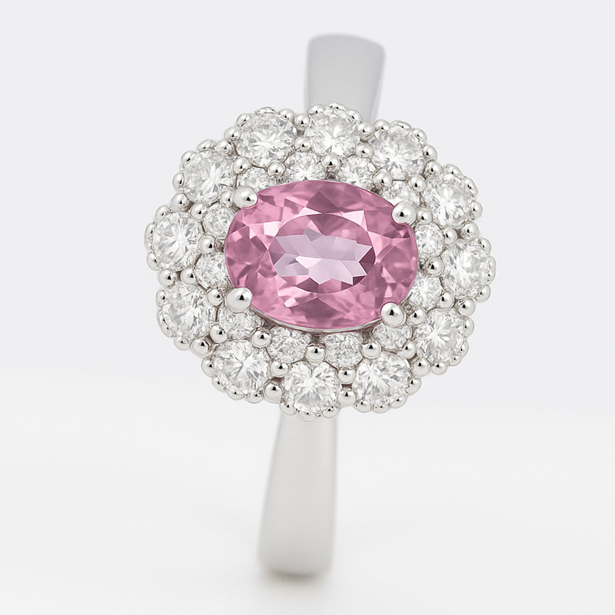 Anello - 18 carati Oro bianco - 0.77ct. tw. Diamante (Naturale) - Tormalina