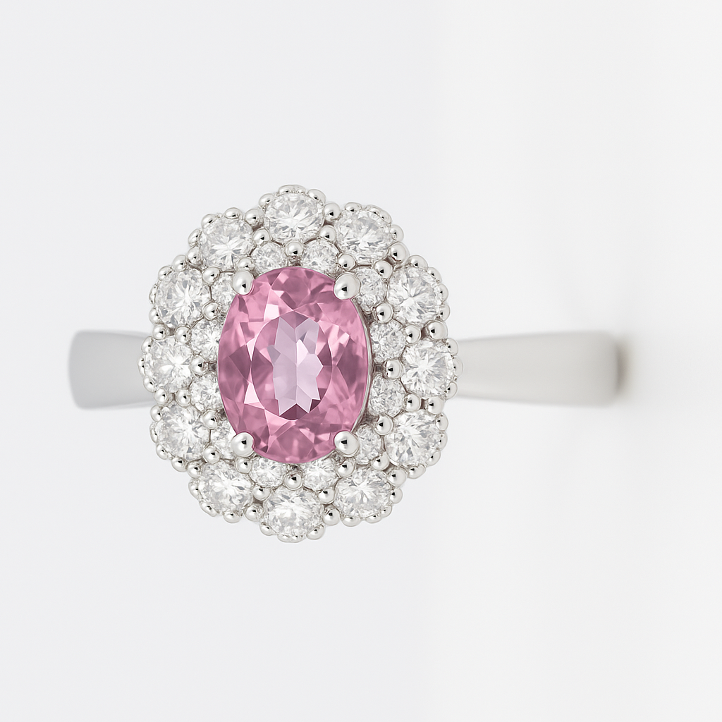 Anello - 18 carati Oro bianco - 0.77ct. tw. Diamante (Naturale) - Tormalina