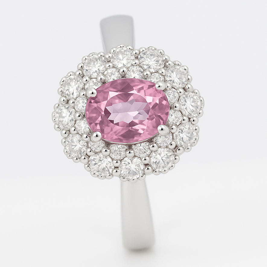 Anello - 18 carati Oro bianco - 0.77ct. tw. Diamante (Naturale) - Tormalina