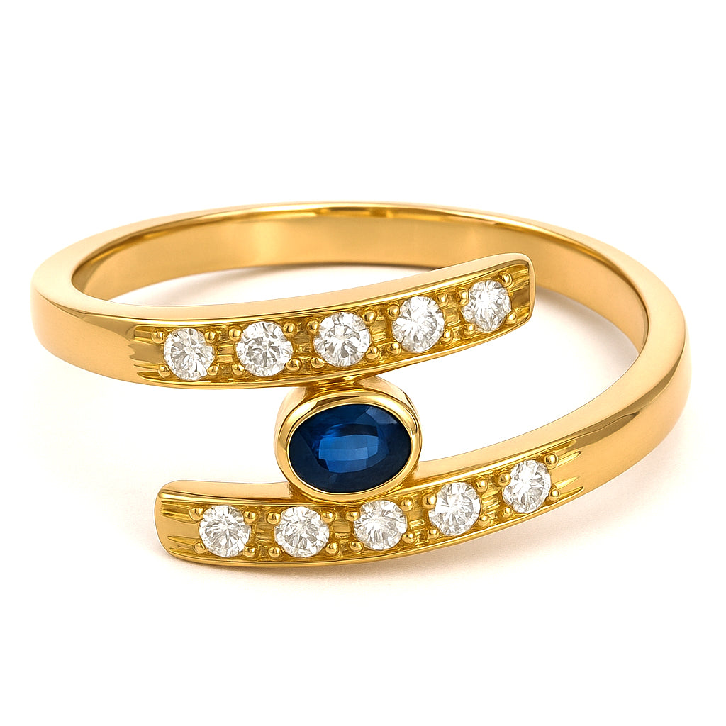 Anello - 18 carati Oro giallo - 0.41ct. tw. Zaffiro - Diamante