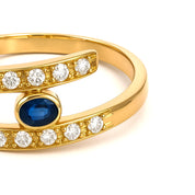 Anello - 18 carati Oro giallo - 0.41ct. tw. Zaffiro - Diamante