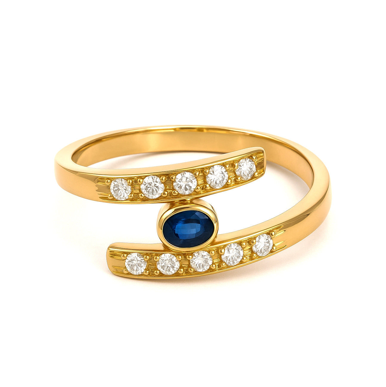 Anello - 18 carati Oro giallo - 0.41ct. tw. Zaffiro - Diamante