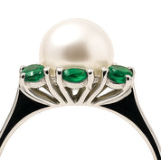 Anello - 18 carati Oro bianco - 0.24ct. tw. Smeraldo - Perla