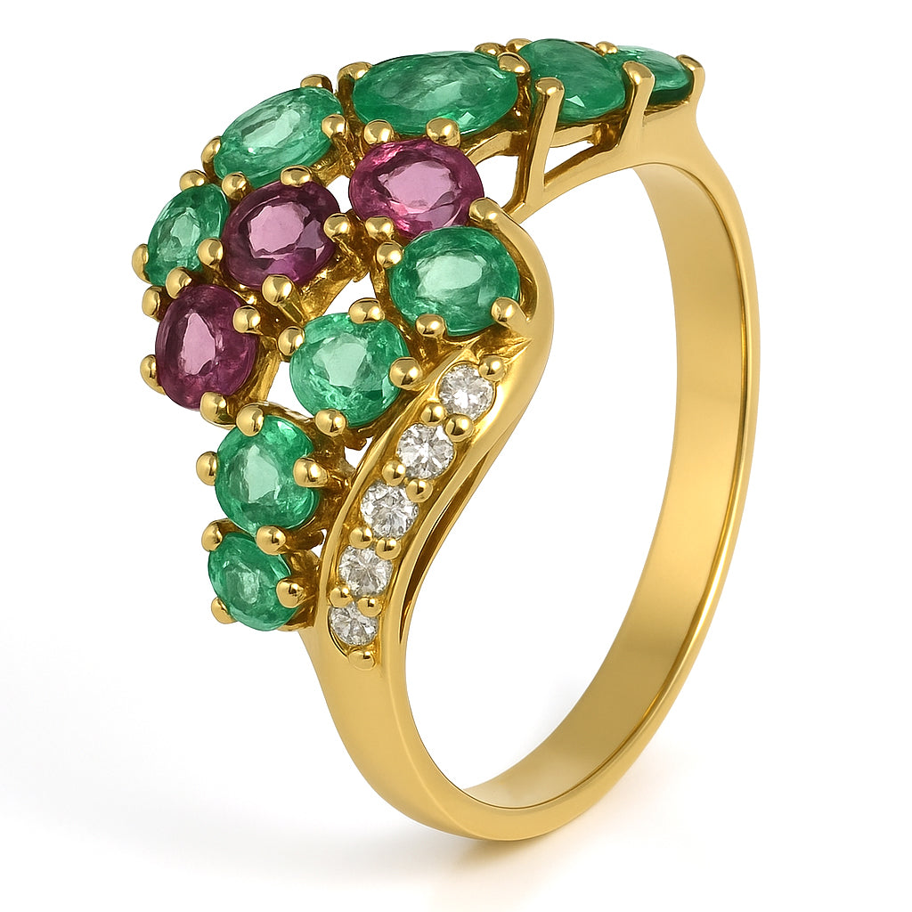 Anello - 18 carati Oro giallo, Smeraldi - Rubini - Diamanti - - 1.11ct. tw.