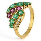 Anello - 18 carati Oro giallo, Smeraldi - Rubini - Diamanti - - 1.11ct. tw.
