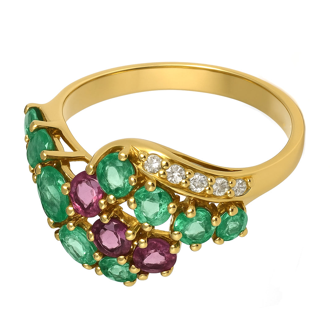 Anello - 18 carati Oro giallo, Smeraldi - Rubini - Diamanti - - 1.11ct. tw.