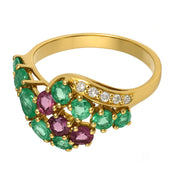 Anello - 18 carati Oro giallo, Smeraldi - Rubini - Diamanti - - 1.11ct. tw.