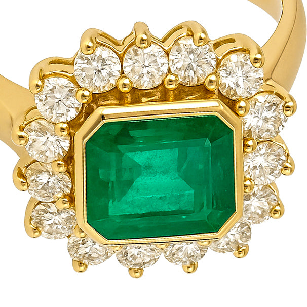 Anello - 18 carati Oro giallo - 1.73ct. tw. Smeraldo - Diamante