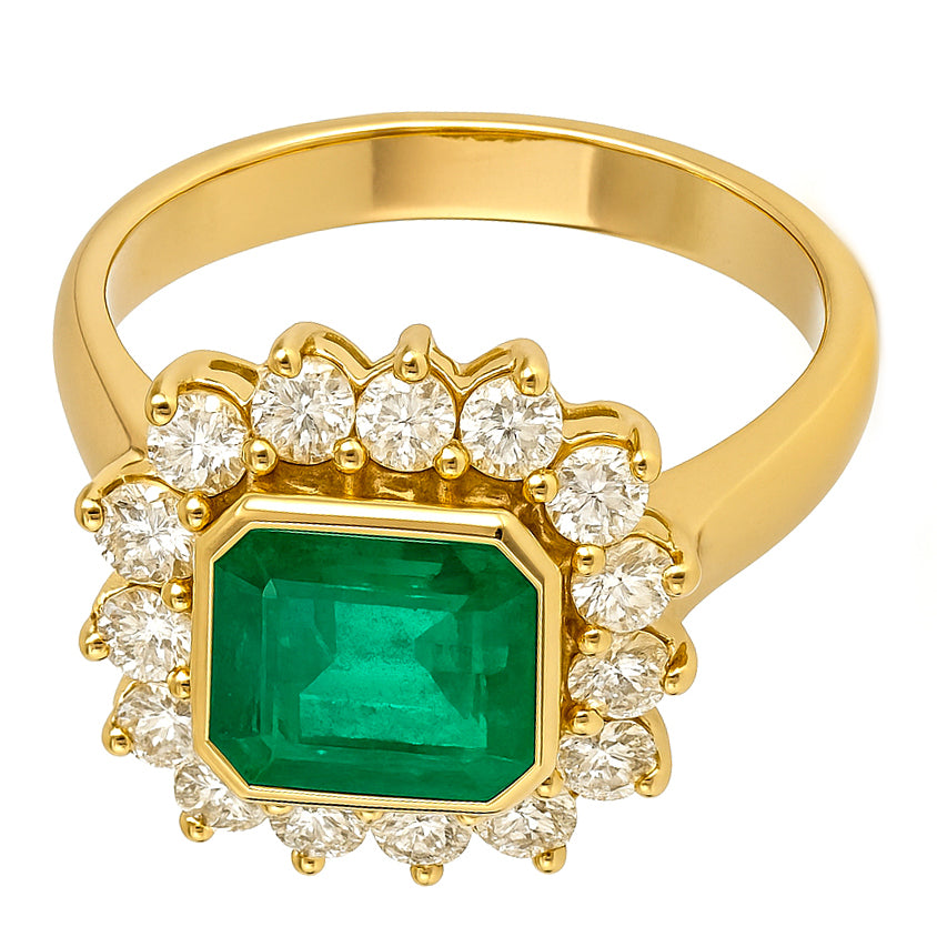 Anello - 18 carati Oro giallo - 1.73ct. tw. Smeraldo - Diamante