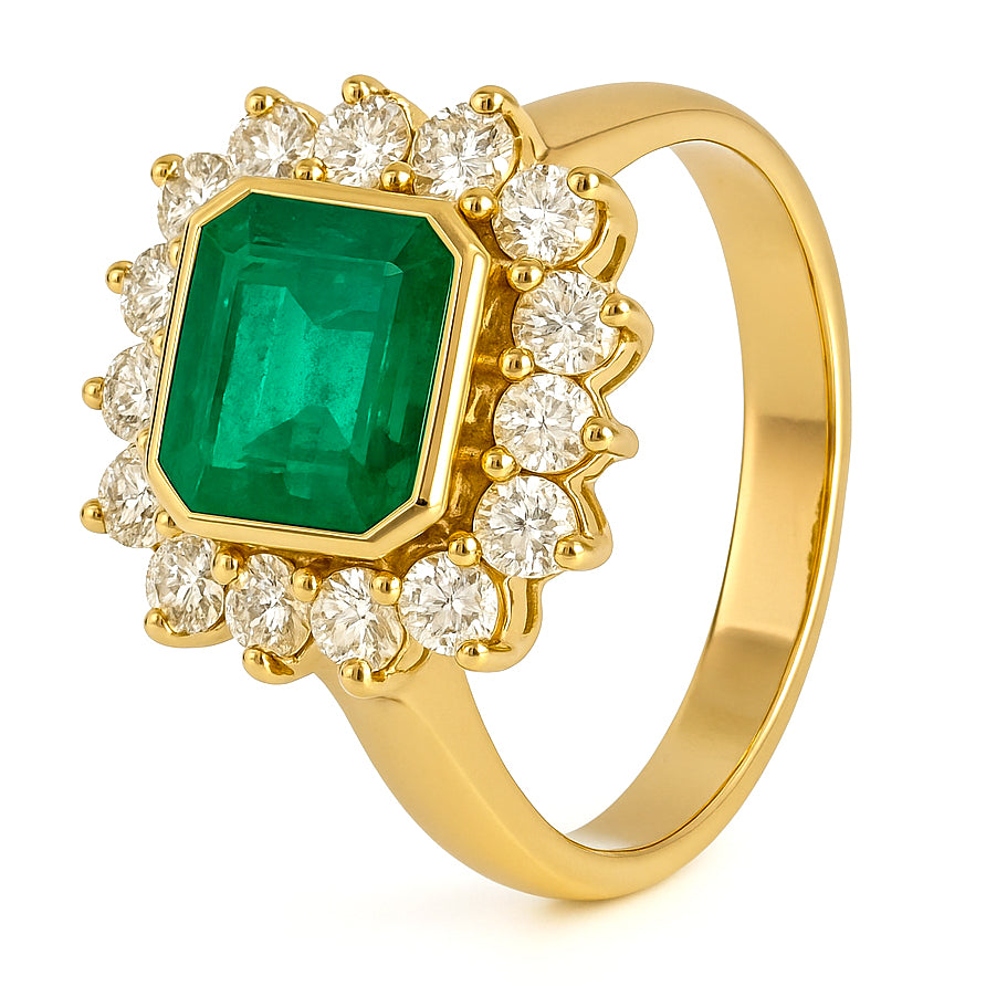 Anello - 18 carati Oro giallo - 1.73ct. tw. Smeraldo - Diamante