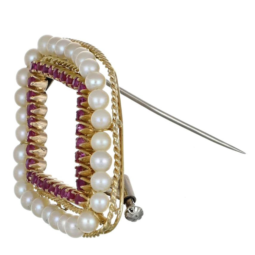 Spilla - 18 carati Oro giallo - 8.00ct. tw. Rubino - Perla