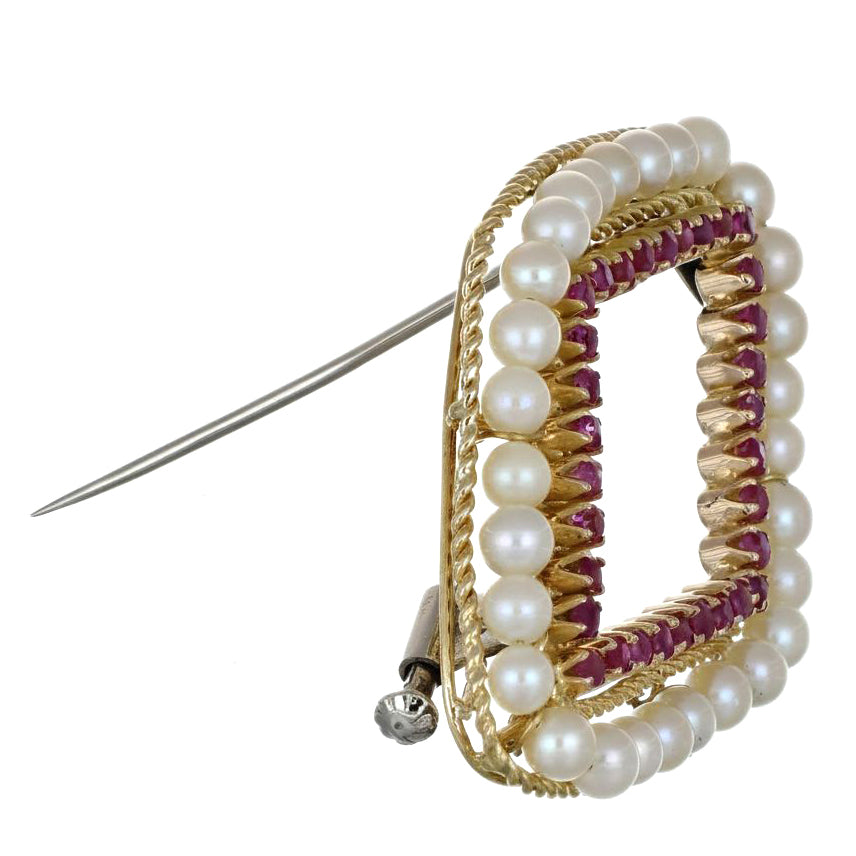 Spilla - 18 carati Oro giallo - 8.00ct. tw. Rubino - Perla