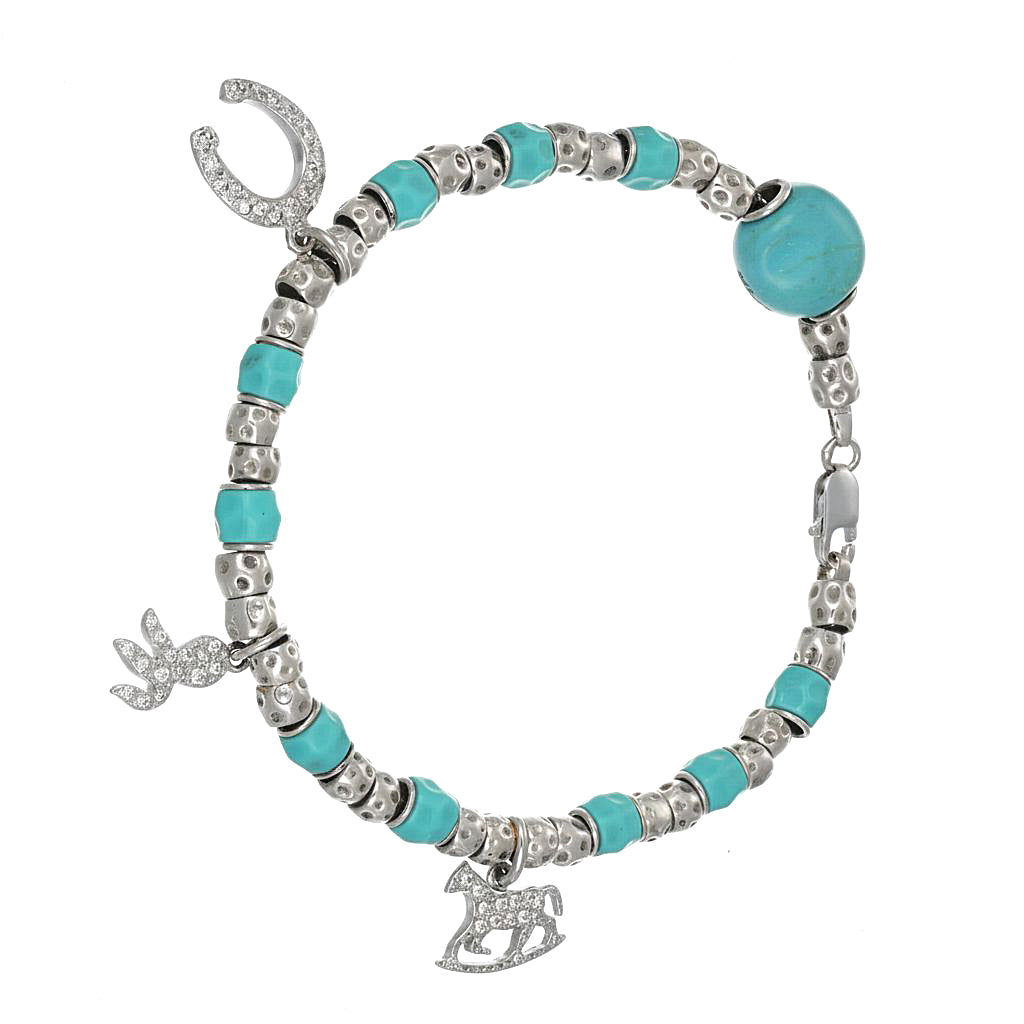 Bracciale - 18 carati Oro bianco - 0.92ct. tw. Turchese - Diamante