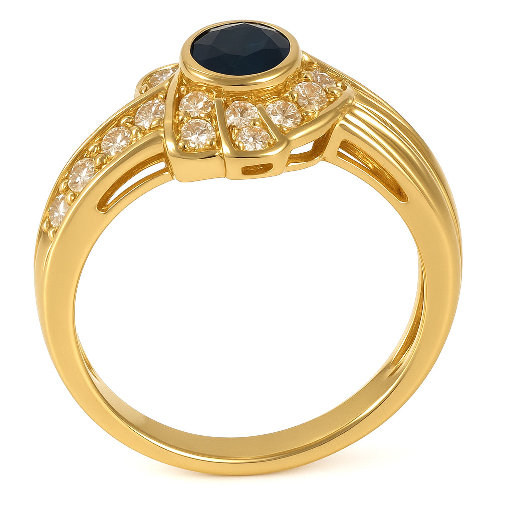 Anello - 18 carati Oro giallo - 0.82ct. tw. Zaffiro - Diamante