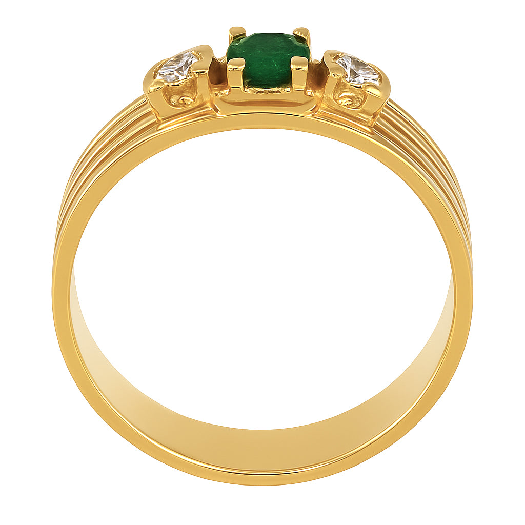 Anello - 18 carati Oro giallo - 0.27ct. tw. Smeraldo - Diamante