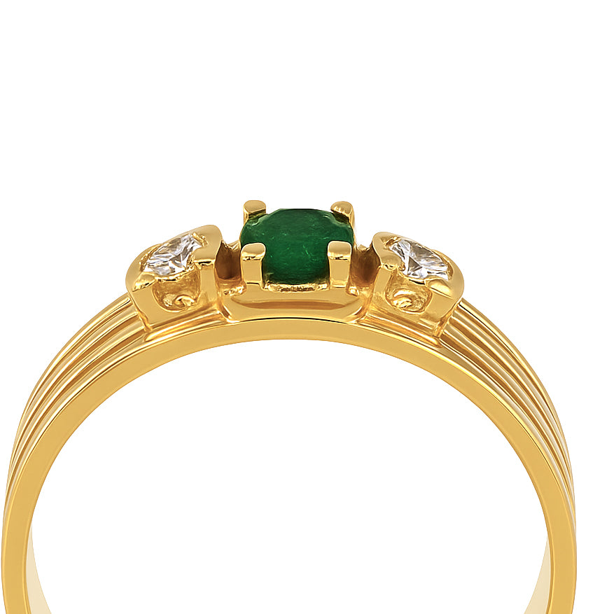 Anello - 18 carati Oro giallo - 0.27ct. tw. Smeraldo - Diamante