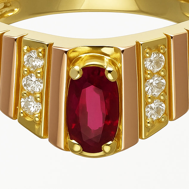 Anello - 18 carati Oro giallo - 2.06ct. tw. Rubino - Diamante