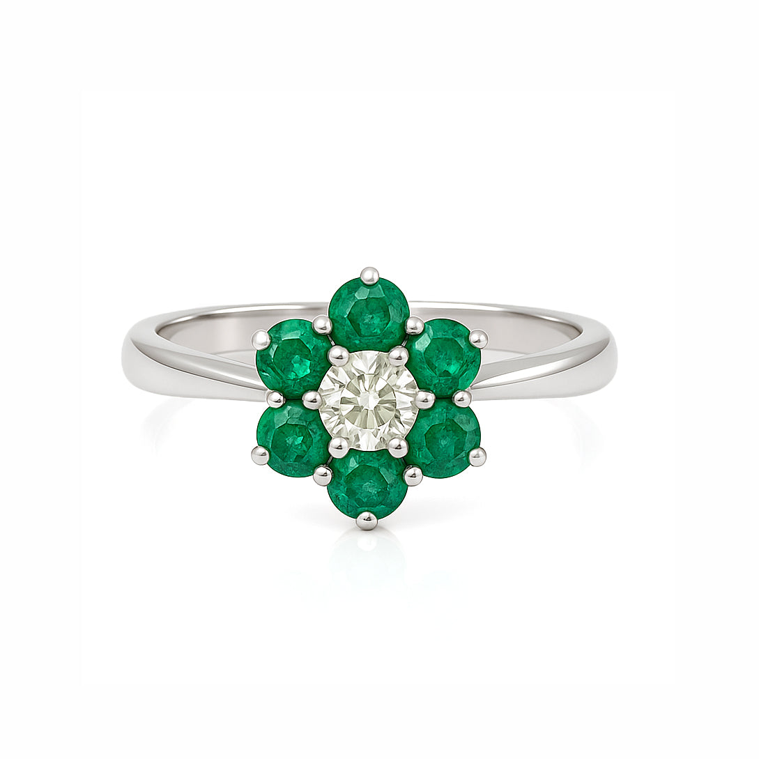 Anello - 18 carati Oro bianco - 0.85ct. tw. Smeraldo - Diamante