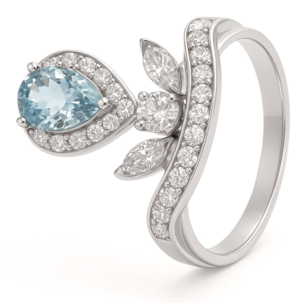 Anello - 18 carati Oro bianco - 1.74ct. tw. Acquamarina - Diamante