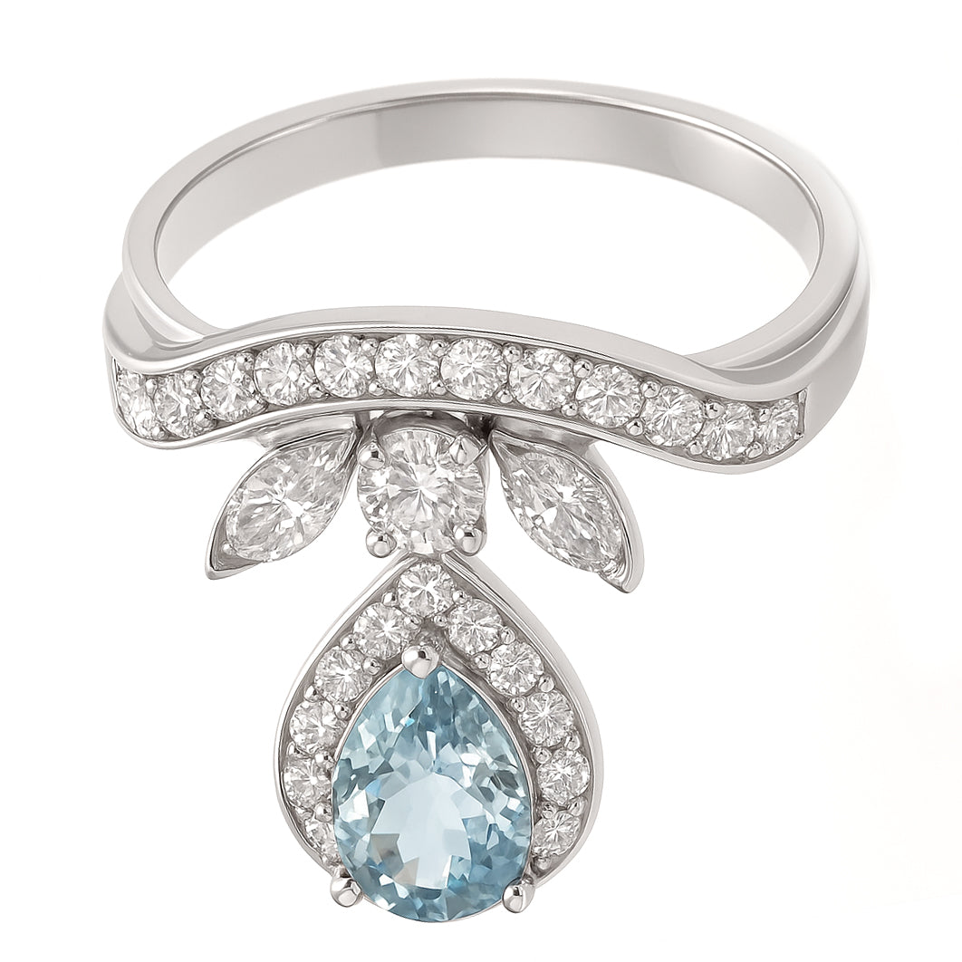 Anello - 18 carati Oro bianco - 1.74ct. tw. Acquamarina - Diamante