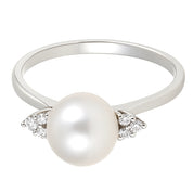 Anello - 18 carati Oro bianco - 0.09ct. tw. Diamante (Naturale) - Perla